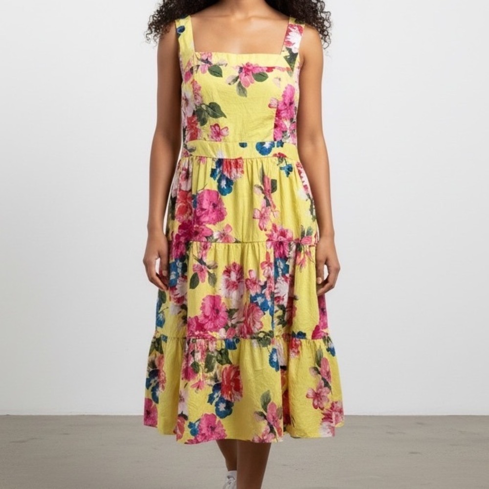 Eliza J Floral Midi Dress Sleeveless Square Neck Tiered A-Line Wedding Guest 18